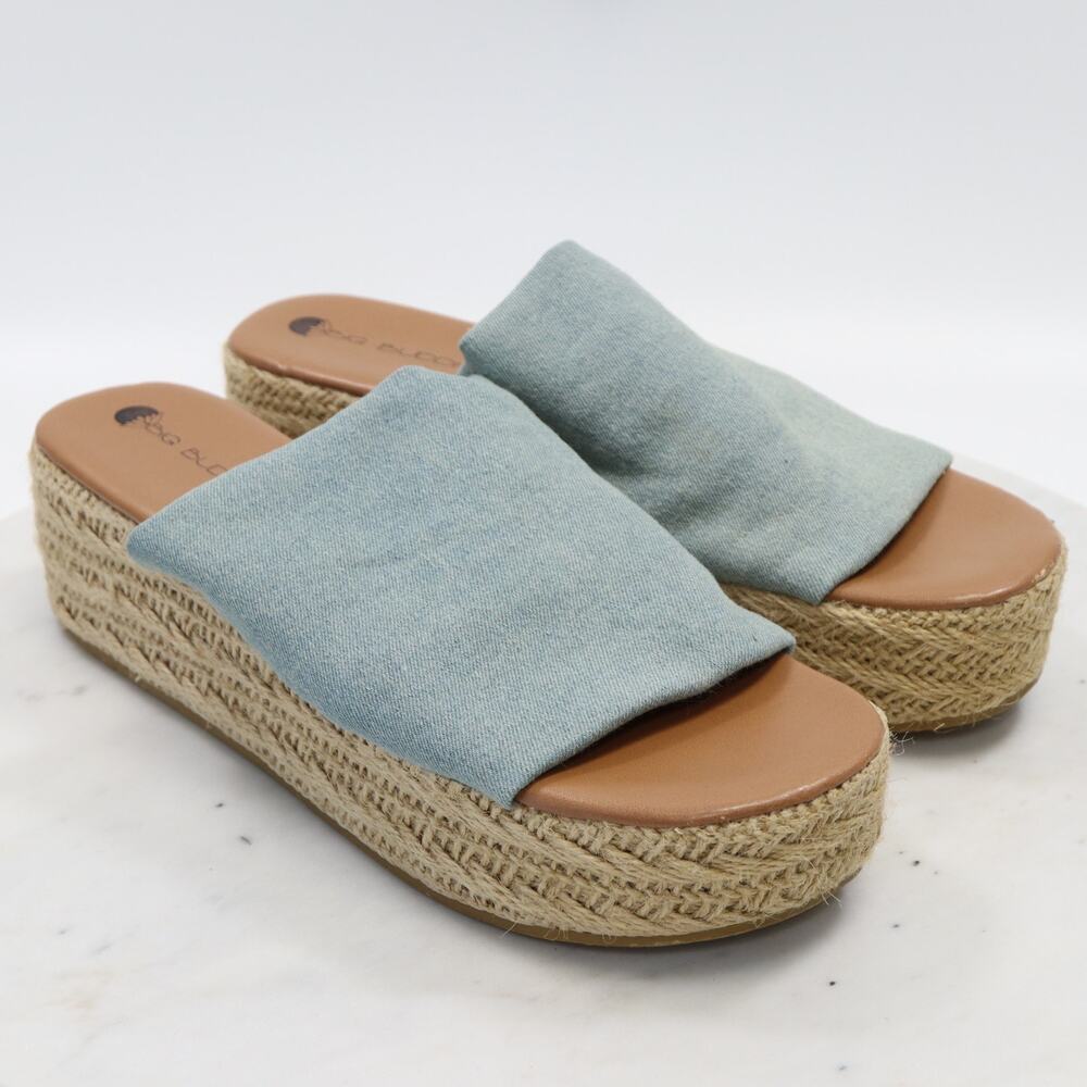 Big Buddha Platform Espadrille Slide Sandal 10 Blue Chambray Denim Chunky Y2K